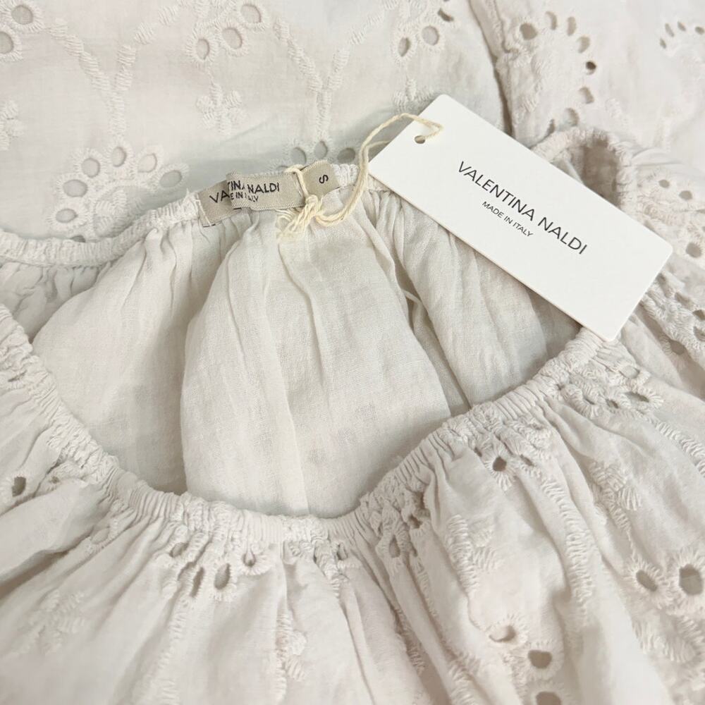 Valentina Naldi Cotton Off-the-Shoulder Eyelet Dress in Oatmilk size Small NWT - Picture 5 of 5